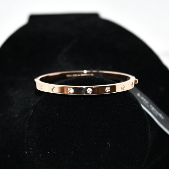 kate spade Set in Stone Hinged Gold-Plated Bangle Bracelet in Clear/Rose #WBRUB7 - Picture 2 of 6